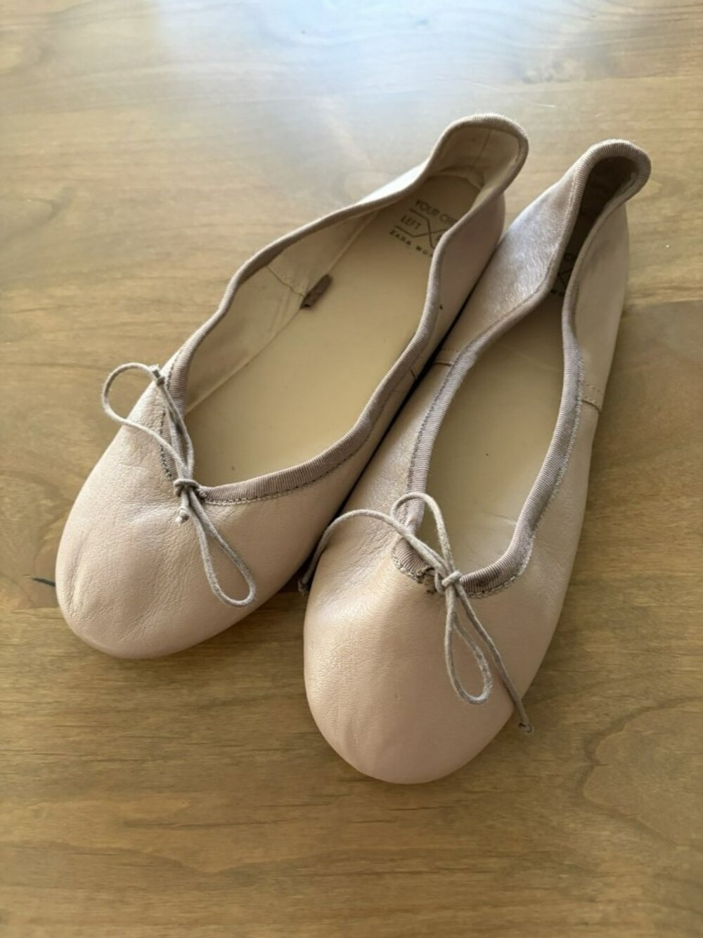ZARA Woman Beige Soft Leather Ballet Flats Round Toe Women’s M US 9 EU 41 - Picture 2 of 7